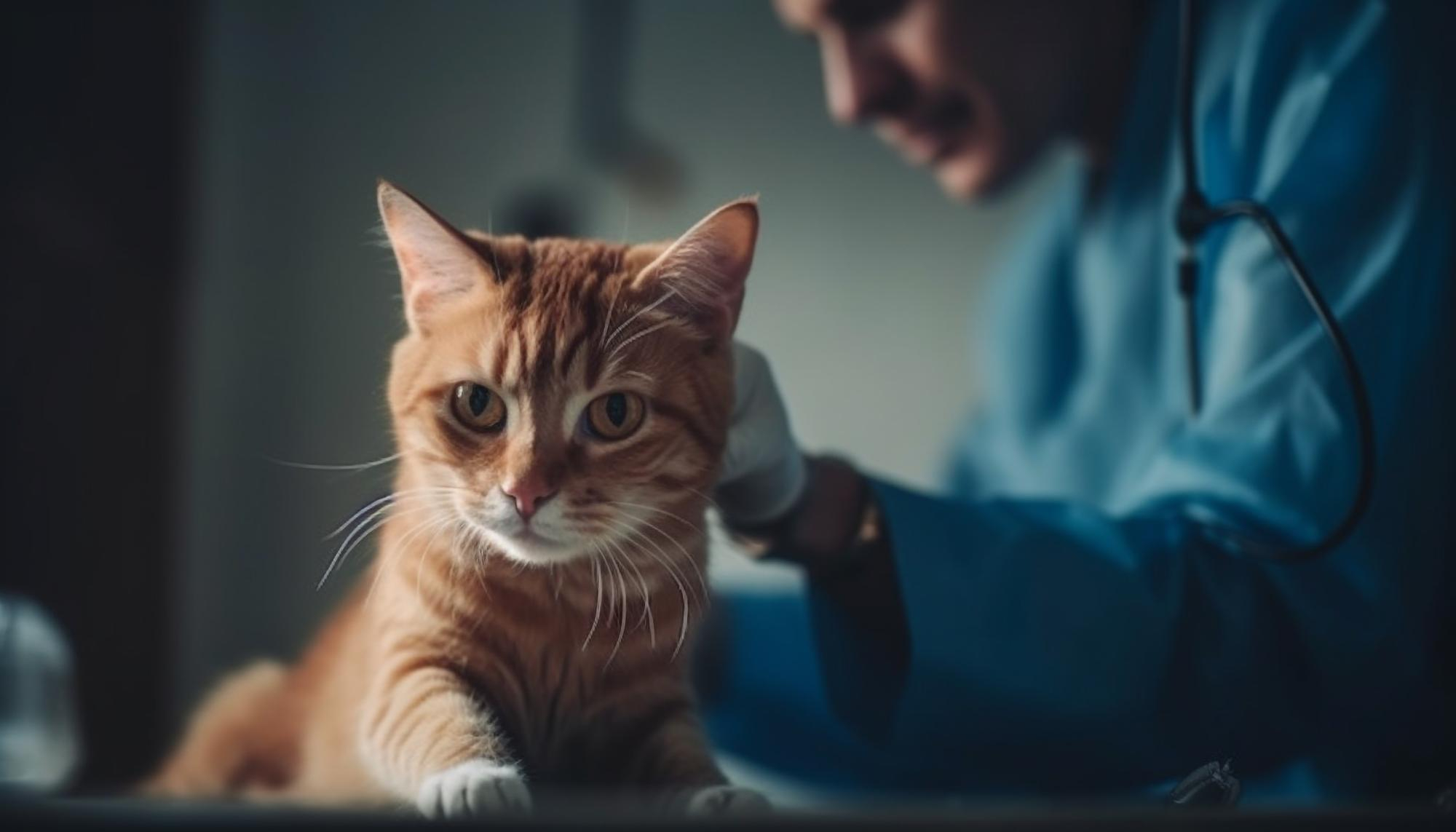 Veterinario examinando a un gato